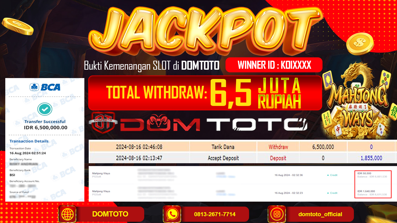 JACKPOT SLOT MAHJONG WAYS  16 AGUSTUS 2024